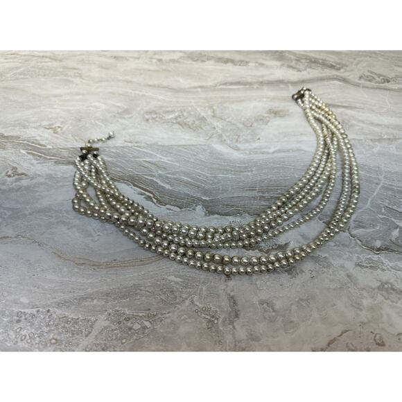 Vintage Multi-Strand Faux Pearls 6 Strand Multiple Sizes *AGED METAL CLASP* - Picture 2 of 7